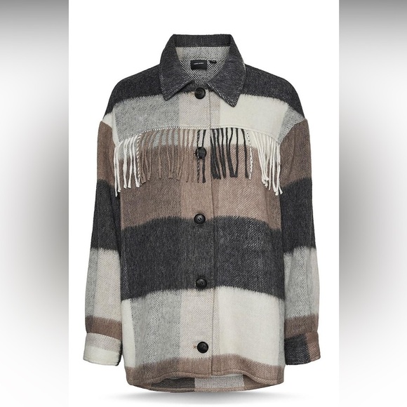Vero Moda Antonia Womens Wool Blend Fringe Shacket​​ - Picture 2 of 3